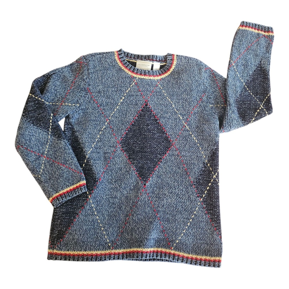 Vintage Liz Claiborne Sweater Pullover Size Med Argle/Diamond Knit